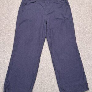 Fresco Pants Blue Relaxed Wide Leg Linen Blend Pull On Drawstring